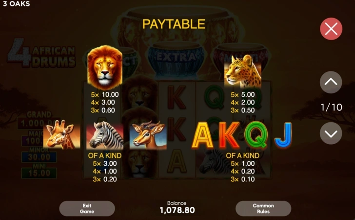 4 African Drums Slot Kifizetési Tábla