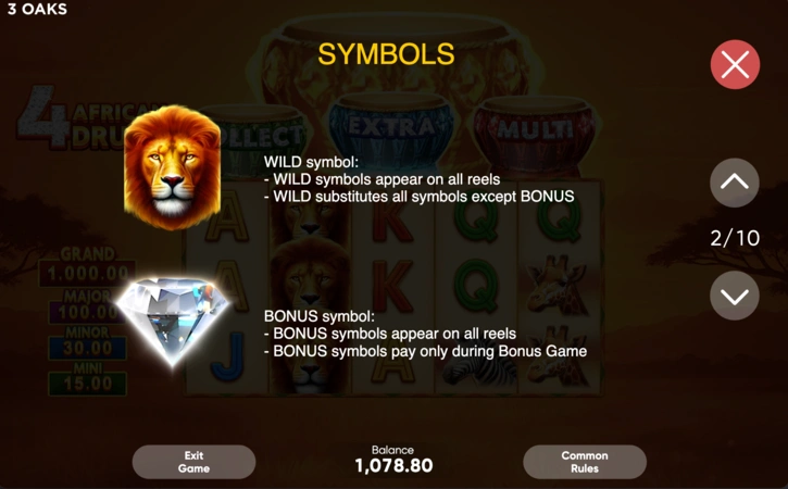 4 African Drums Slot Szimbólumok